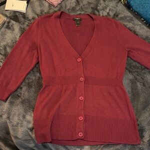 Ann Taylor Plum Red Cardigan Sweater